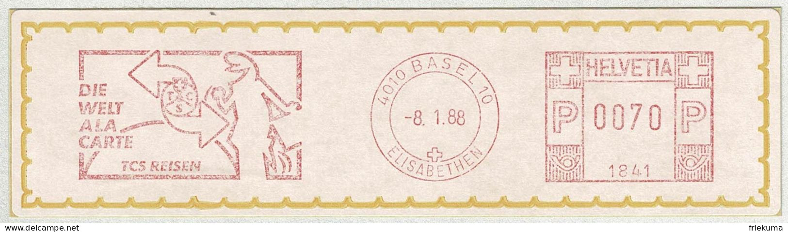 Schweiz / Helvetia 1988, Freistempel / EMA / Meterstamp TCS Reisen Basel, Reisen / Voyages / Travels - Other & Unclassified