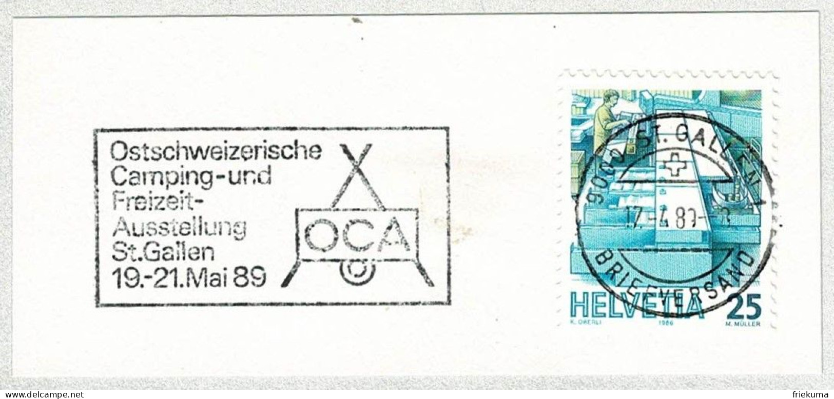 Schweiz / Helvetia 1989, Flaggenstempel Camping- Und Freizeitausstellung St. Gallen - Other & Unclassified