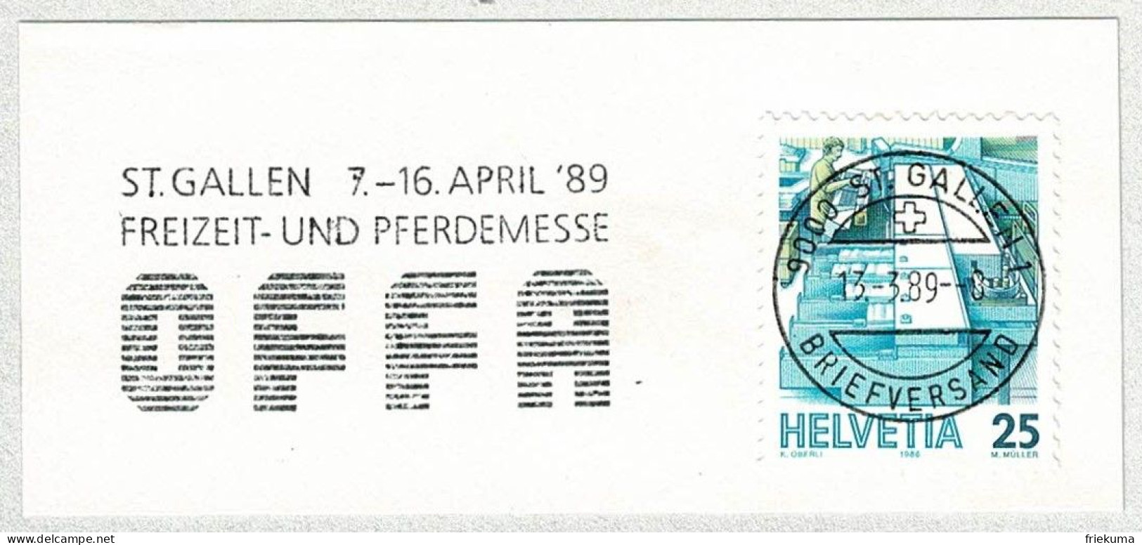 Schweiz / Helvetia 1989, Flaggenstempel OFFA St. Gallen, Freizeit- Und Pferdemesse - Other & Unclassified