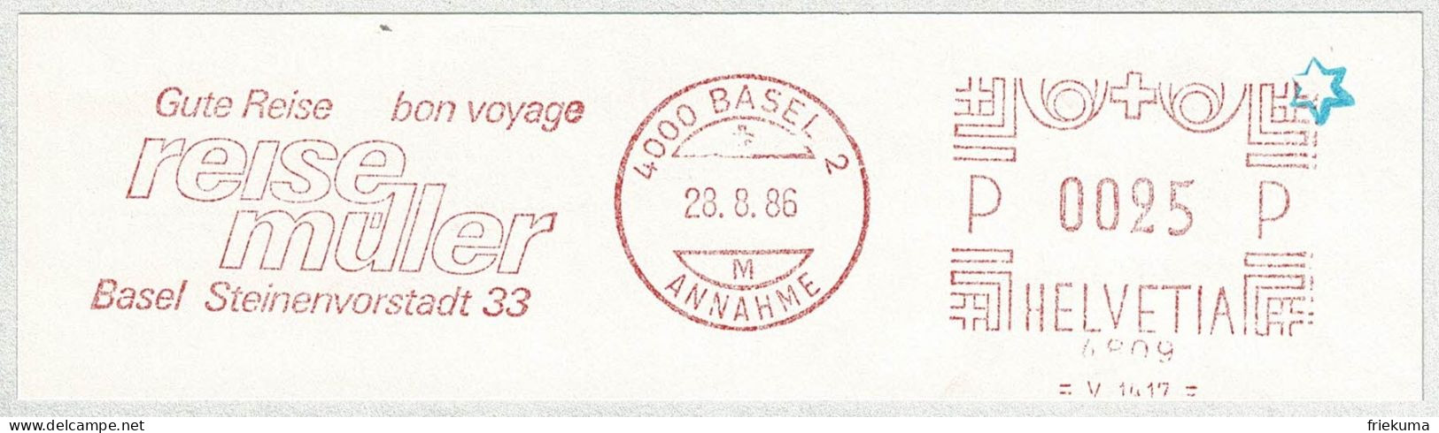 Schweiz / Helvetia 1986, Freistempel / EMA / Meterstamp Basel, Reisen / Voyages / Travels - Autres & Non Classés