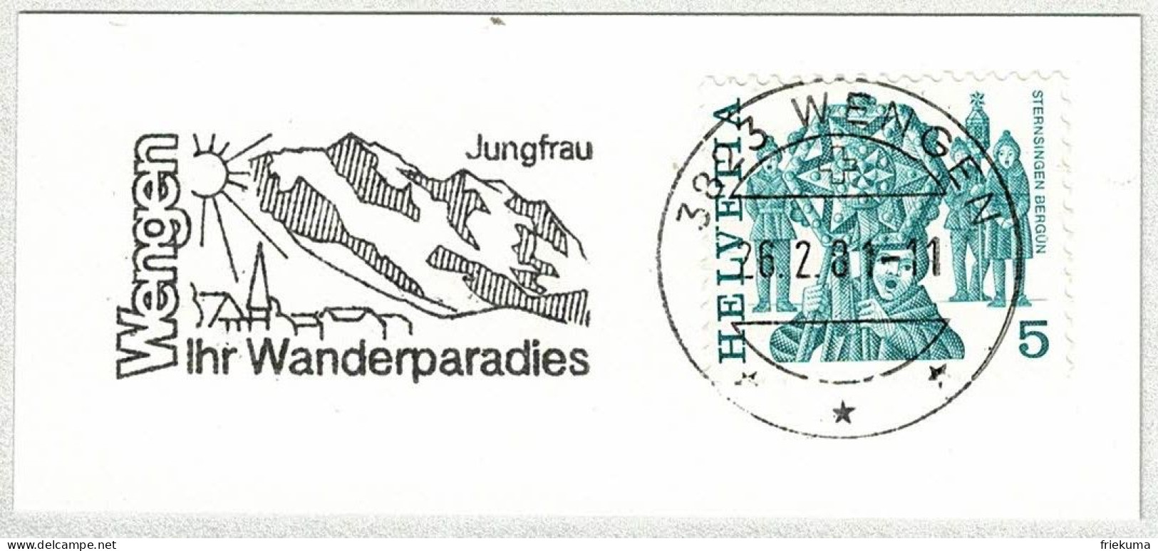 Schweiz / Helvetia 1981, Flaggenstempel Wengen, Jungfrau, Wandern / Randonnée Pédestre / Hiking - Sonstige & Ohne Zuordnung