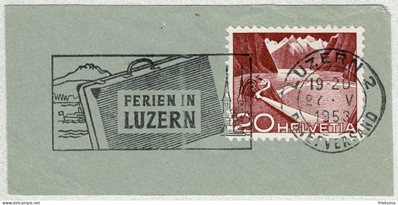 Schweiz / Helvetia 1953, Flaggenstempel Ferien Luzern, Vacances / Holidays, Koffer / Coffre / Suitcase - Sonstige & Ohne Zuordnung