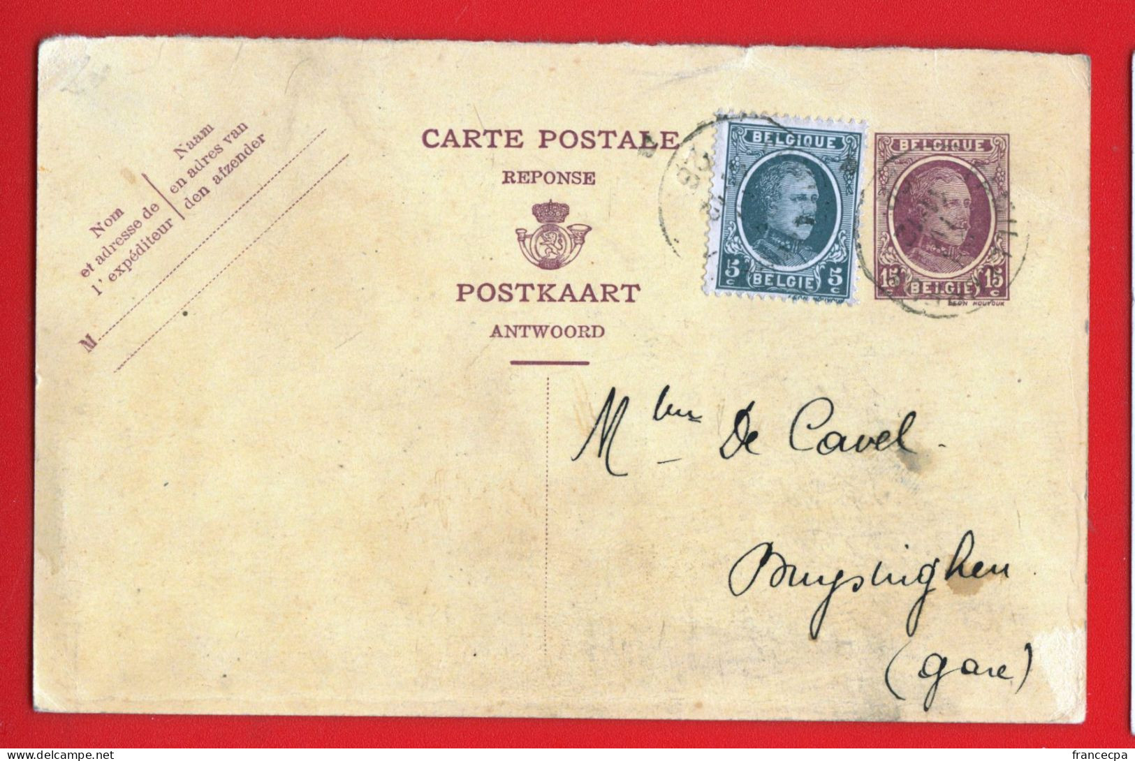 961 - BELGIQUE - ENTIER POSTAL - Cartes Postales 1909-1934