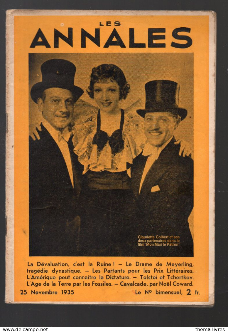 (cinéma)  Revue LES ANNALES 2543 Du 25 Nov 1935 , Claudette COLBERT  ... En Couv  (M6510/25435) - Kino/Fernsehen