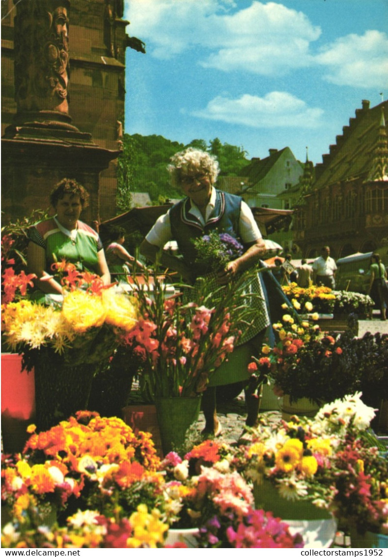 FREIBURG, BADEN WURTTEMBERG, FLOWER MARKET, ARCHITECTURE, UMBRELLA, GERMANY, POSTCARD - Freiburg I. Br.