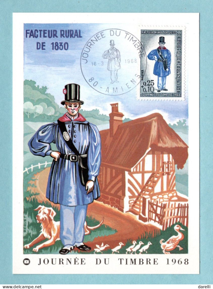 Carte Maximum 1968 - Journée Du Timbre 1968 : Facteur Rural De 1830 - YT 1549 - 80 Amiens - 1960-1969