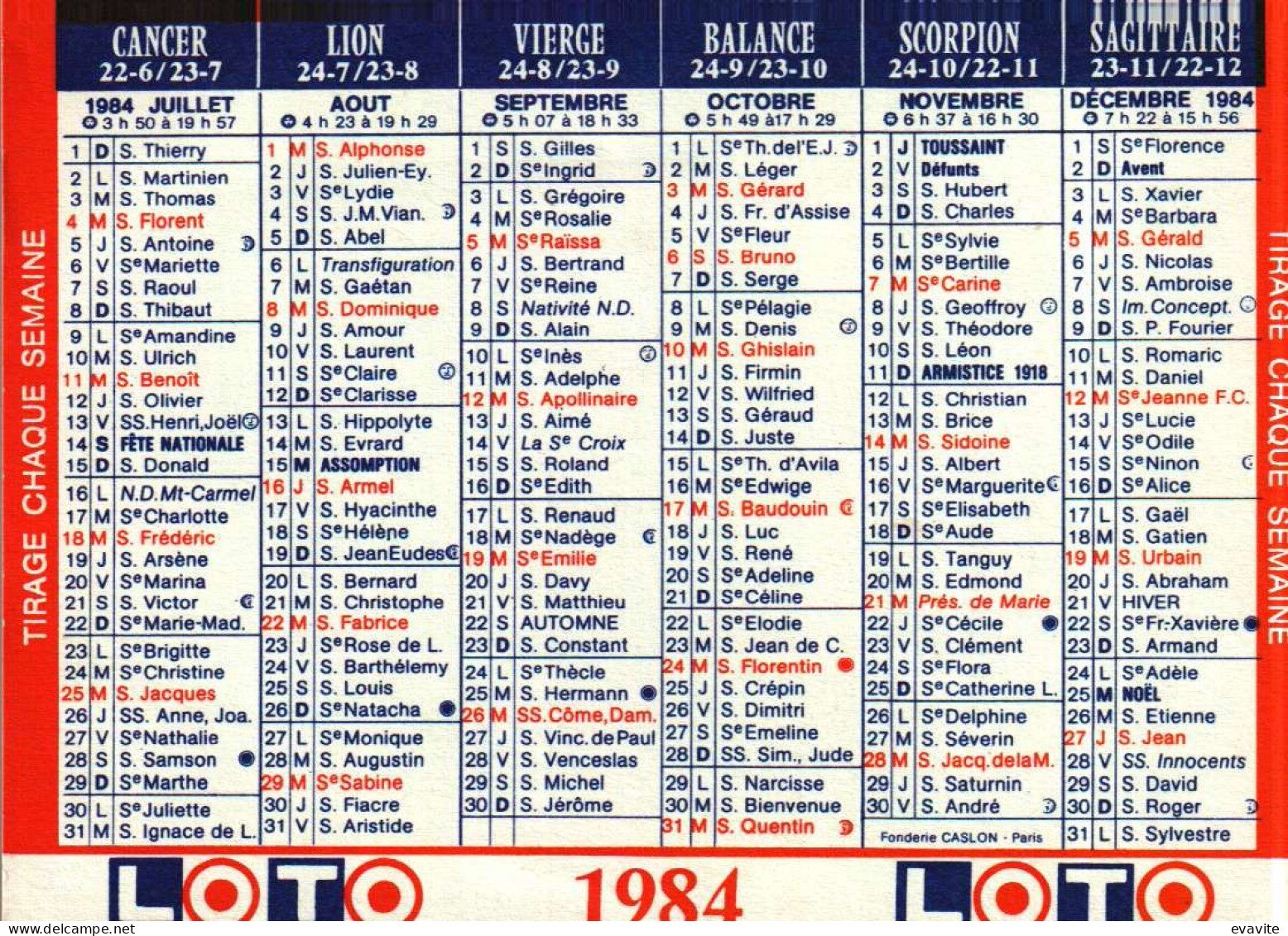 Petit Calendrier 1984    LOTERIE NATIONALE   LOTO - Klein Formaat: 1981-90