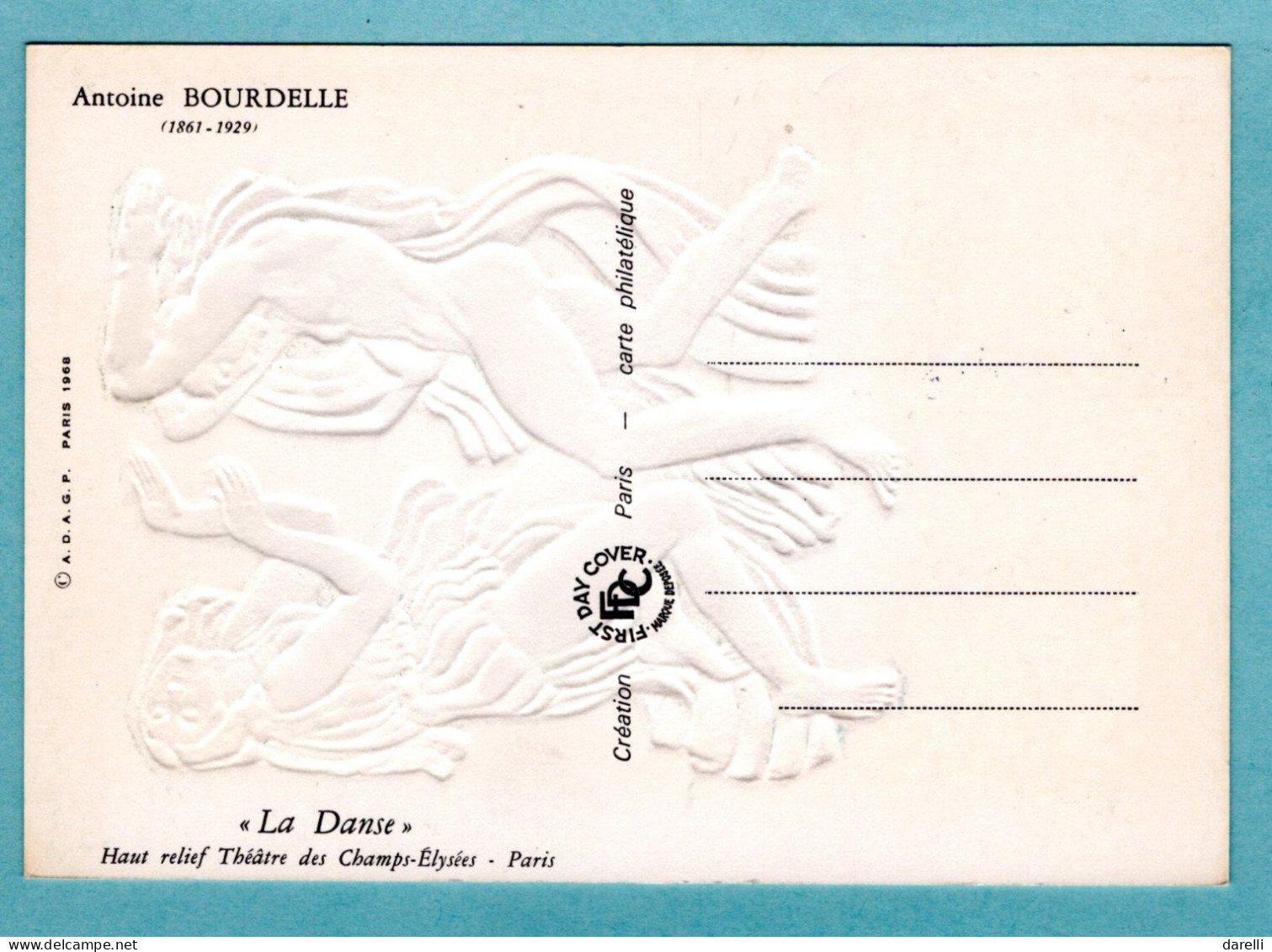 Carte Maximum 1968 - Antoine Bourdelle - La Danse - YT 1569 - 75 Paris - 1960-1969