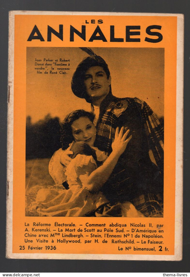 (cinéma)  Revue LES ANNALES 2549 Du 25 Fev. 1936  Joan Parket Et Robert Donat En Couv  (M6510/2549) - Cinéma/Télévision