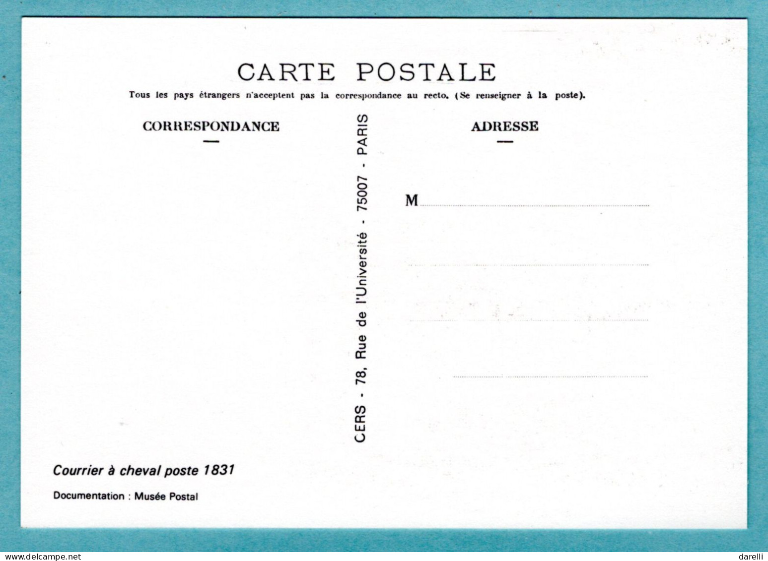 CP - N° 26 - Courrier à Cheval Poste 1831 - Musée Postal - Postal Services