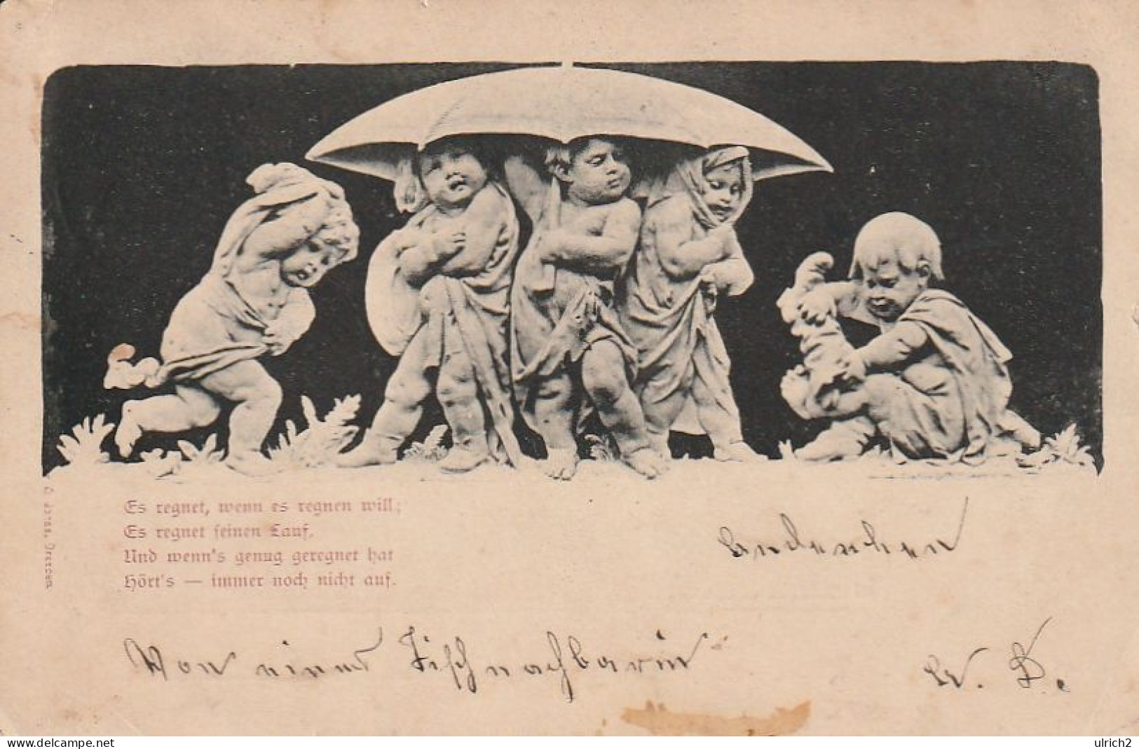 AK Künstlerkarte - Es Regnet, Wenn Es Regnen Will... -  Putti Mit Regenschirm - 1897  (69589) - Avant 1900