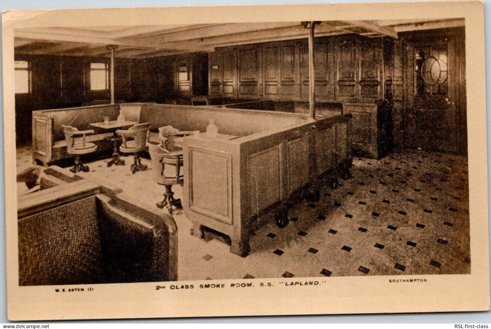 RED STAR LINE : 2nd Class Smoke Room From Series Interior Photos 5 - S.S. Lapland - Steamers