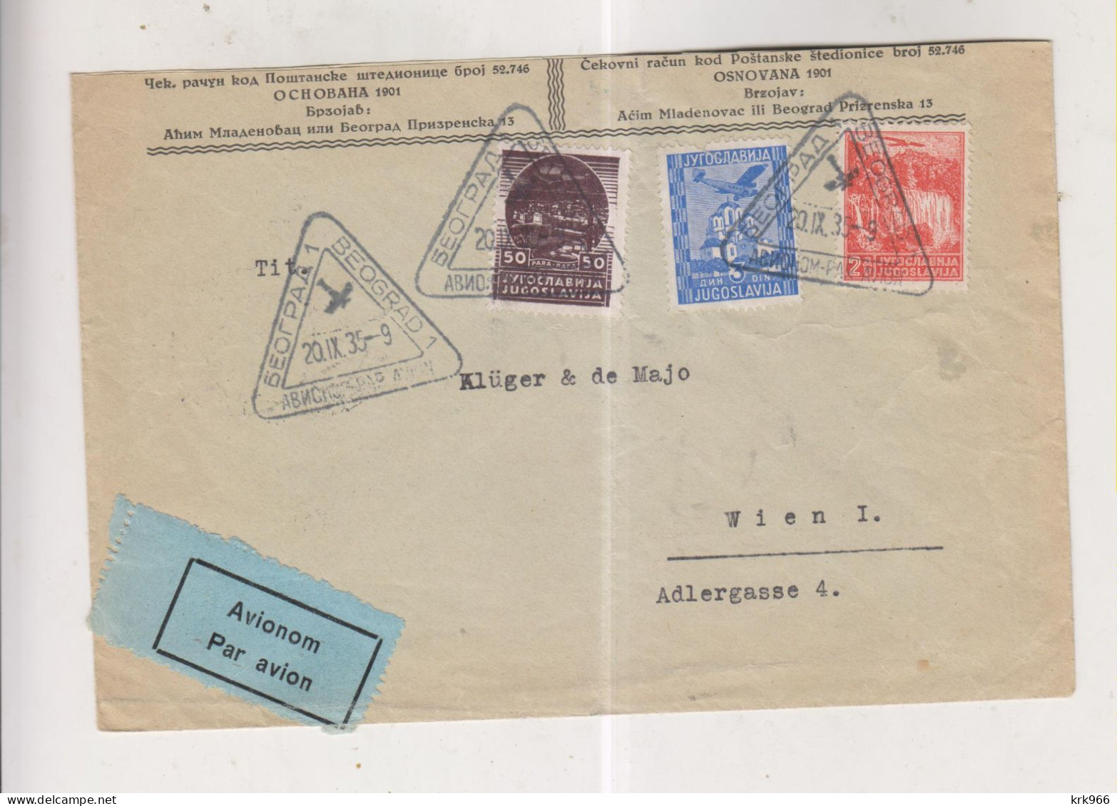 YUGOSLAVIA,1935 BEOGRAD Airmail Cover To Austria - Covers & Documents