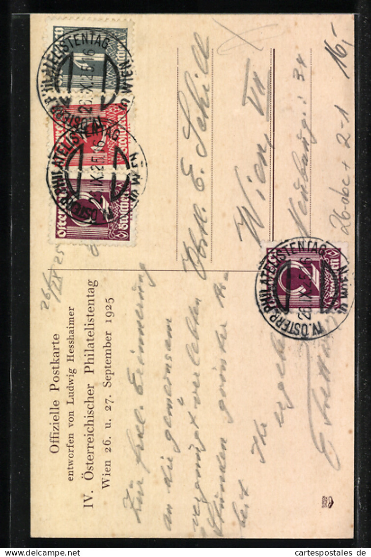 Künstler-AK Sign. L. Hesshaimer: Wien, IV. Österr. Philatelistentag 1925, St. Philatelia!  - Postzegels (afbeeldingen)