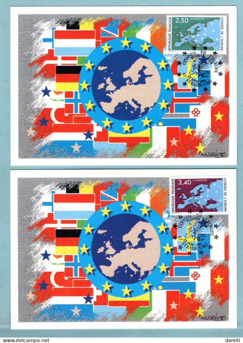 Carte Maximum 1991 - Conseil De L'Europe 1991 - YT 106 Et 107 - 67 Strasbourg - 1990-1999