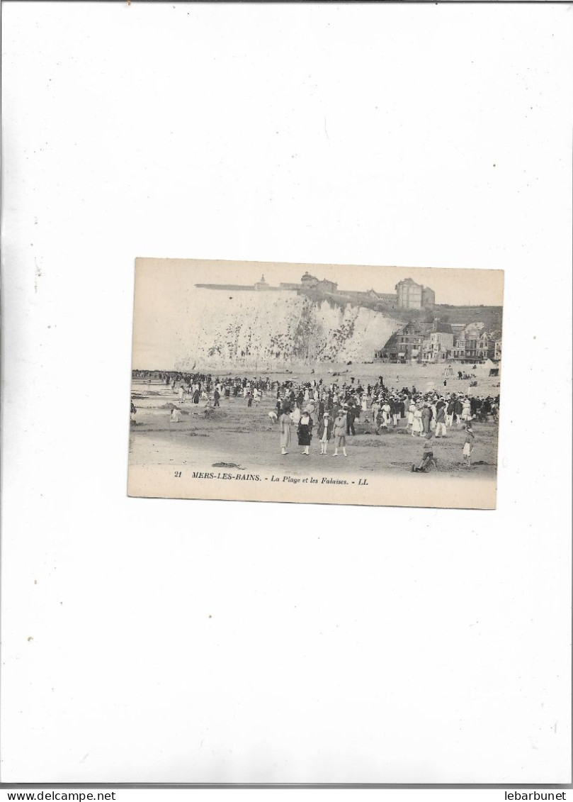 Carte Postale Ancienne Mers Les Bains (80) La Plage Et Les Falaises - Mers Les Bains