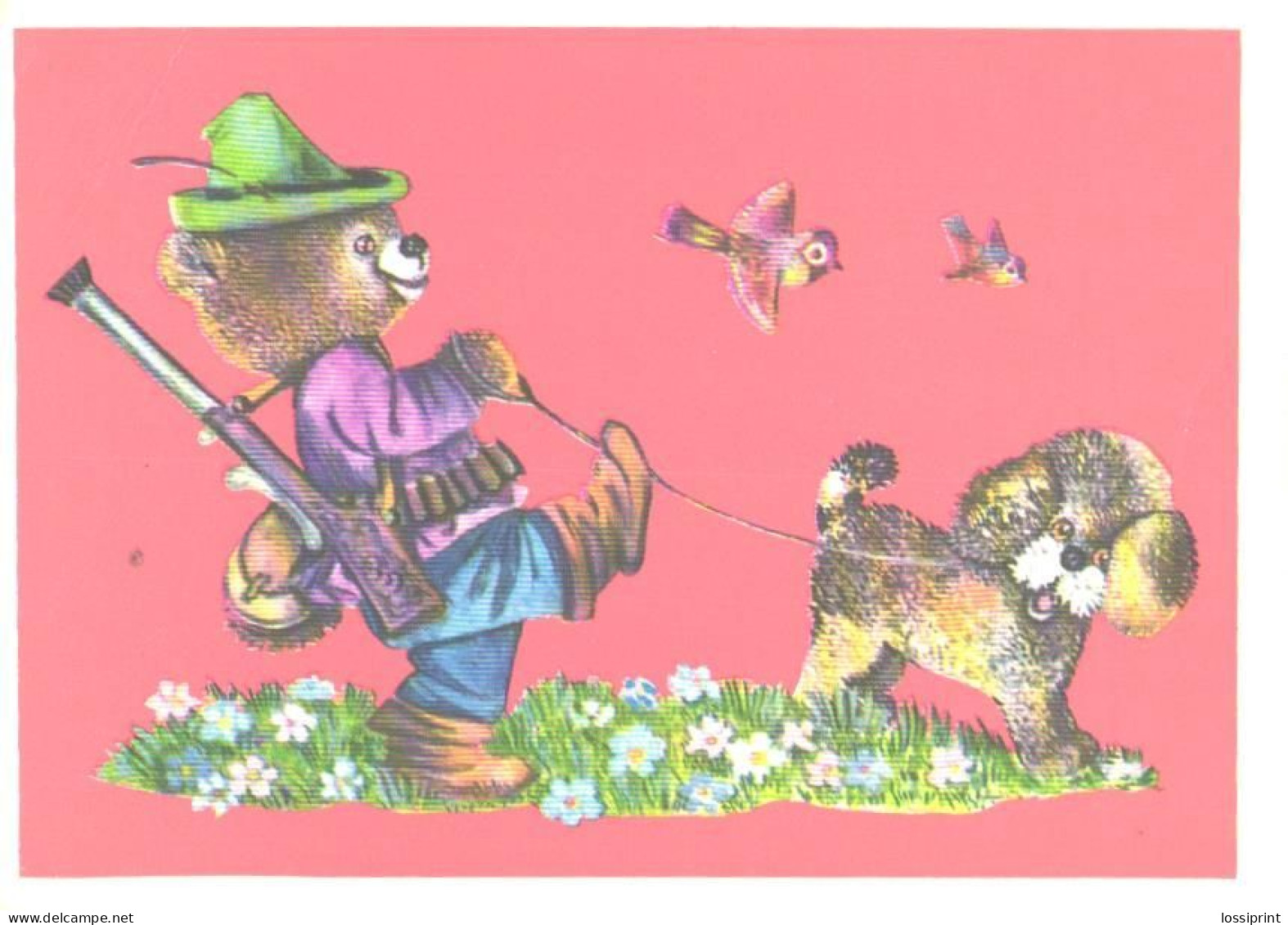 L.Manilova:Hunter-bear With Dog, 1977 - Märchen, Sagen & Legenden