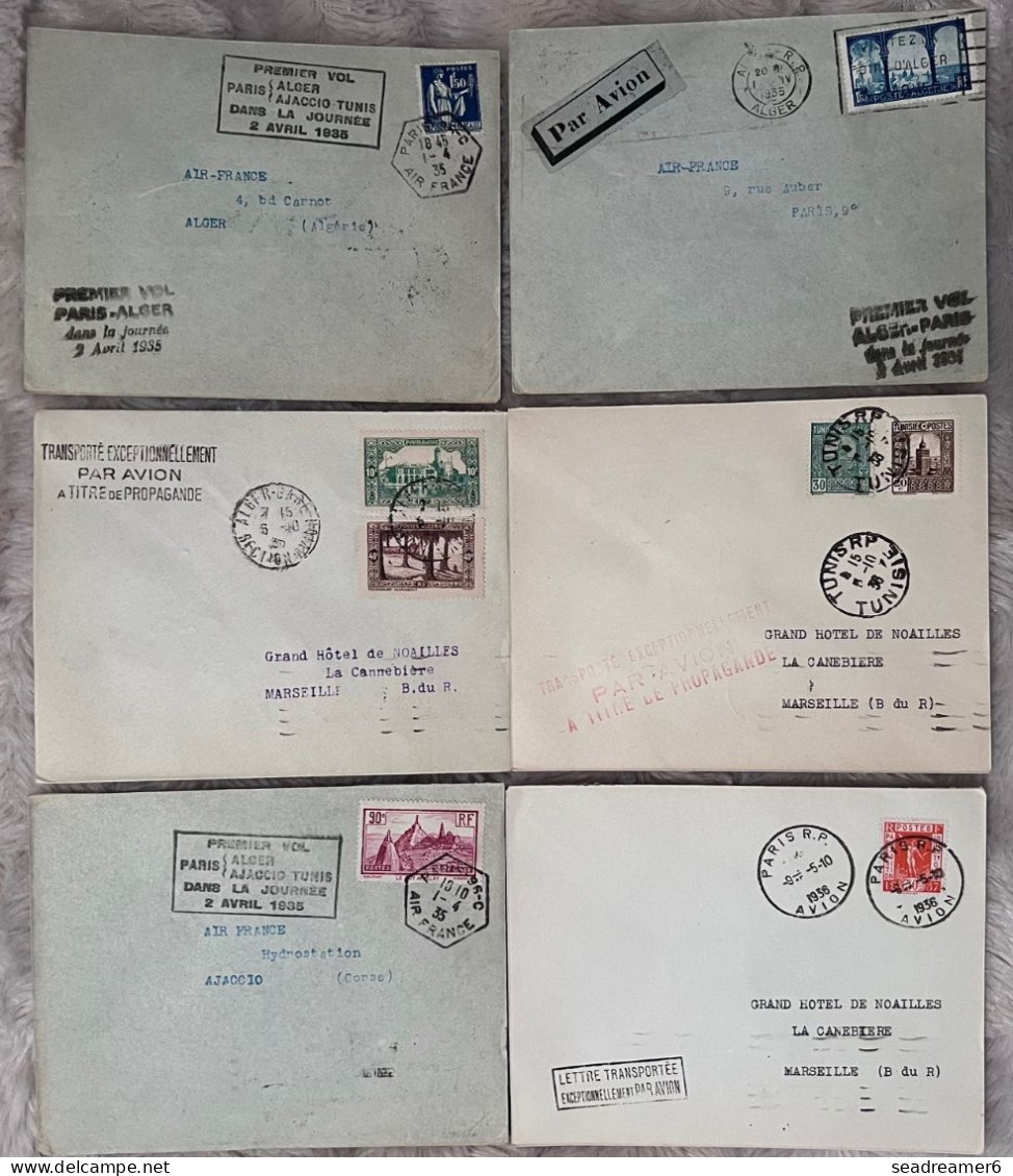 6 Lettres De 1er Vols Des Années 1935/36 De FRANCE & ALGERIE Pour MARSEILLE, AJACCIO, PARIS...TTB - 1927-1959 Covers & Documents