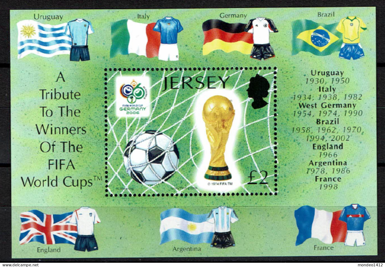 Jersey - 2006 - MNH - Football - A Tribute To The Winners Of The FIFA World Cups - Jersey