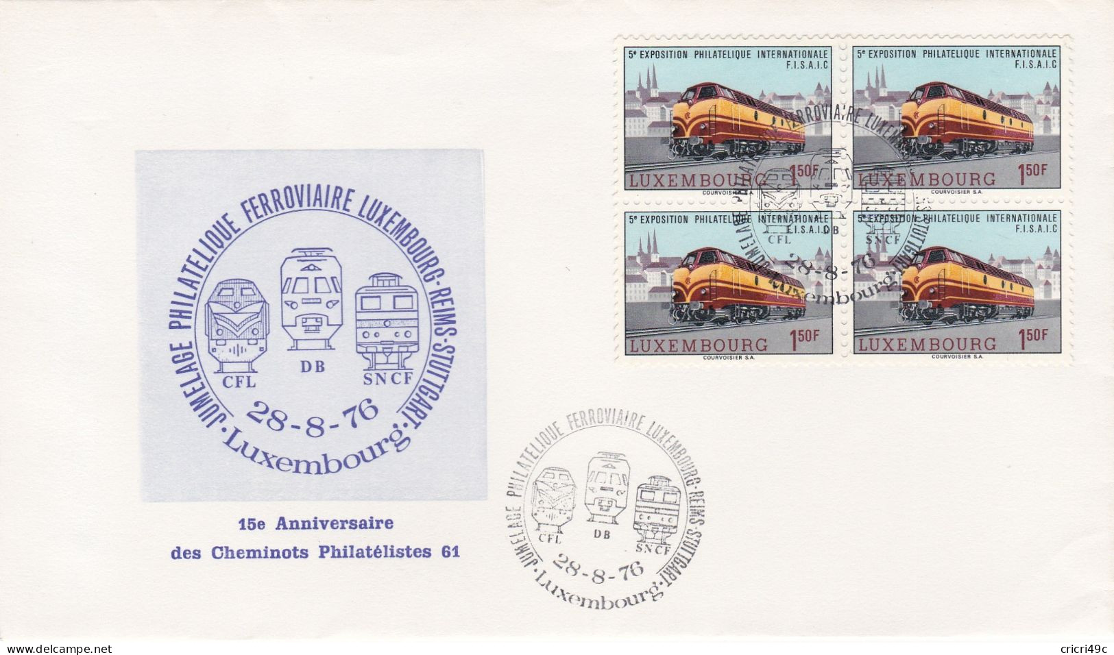 Enveloppe, Jumelage Philatélique Ferrroviaire LUXEMBOURG-REIMS-STUTTGART, Avec Oblitération Du 28/08/1976  (L10) - Covers & Documents