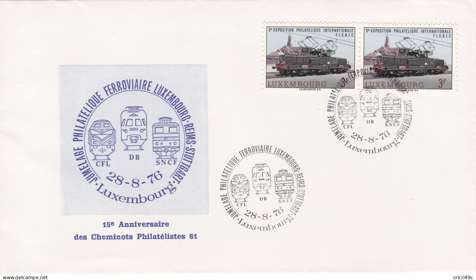 Enveloppe, Jumelage Philatélique Ferrroviaire LUXEMBOURG-REIMS-STUTTGART, Avec Oblitération Du 28/08/1976  (L11) - Lettres & Documents