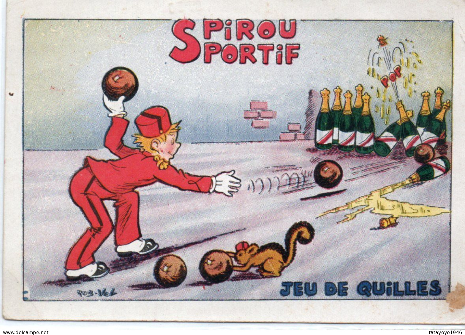 Carte Spirou Sportif Jeu De Quilles Voyagé En 1928 - Bandes Dessinées