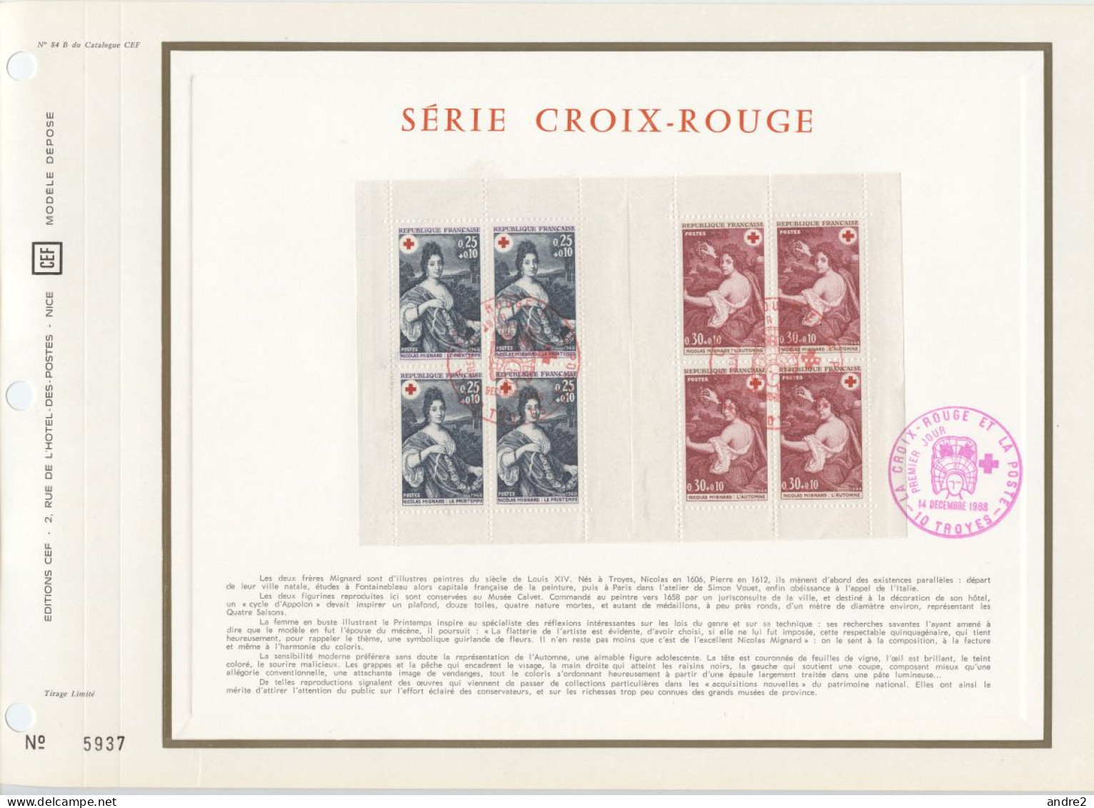 France 1968 - 1969  Feuillets CEF  N° 81 à 90 - 1960-1969