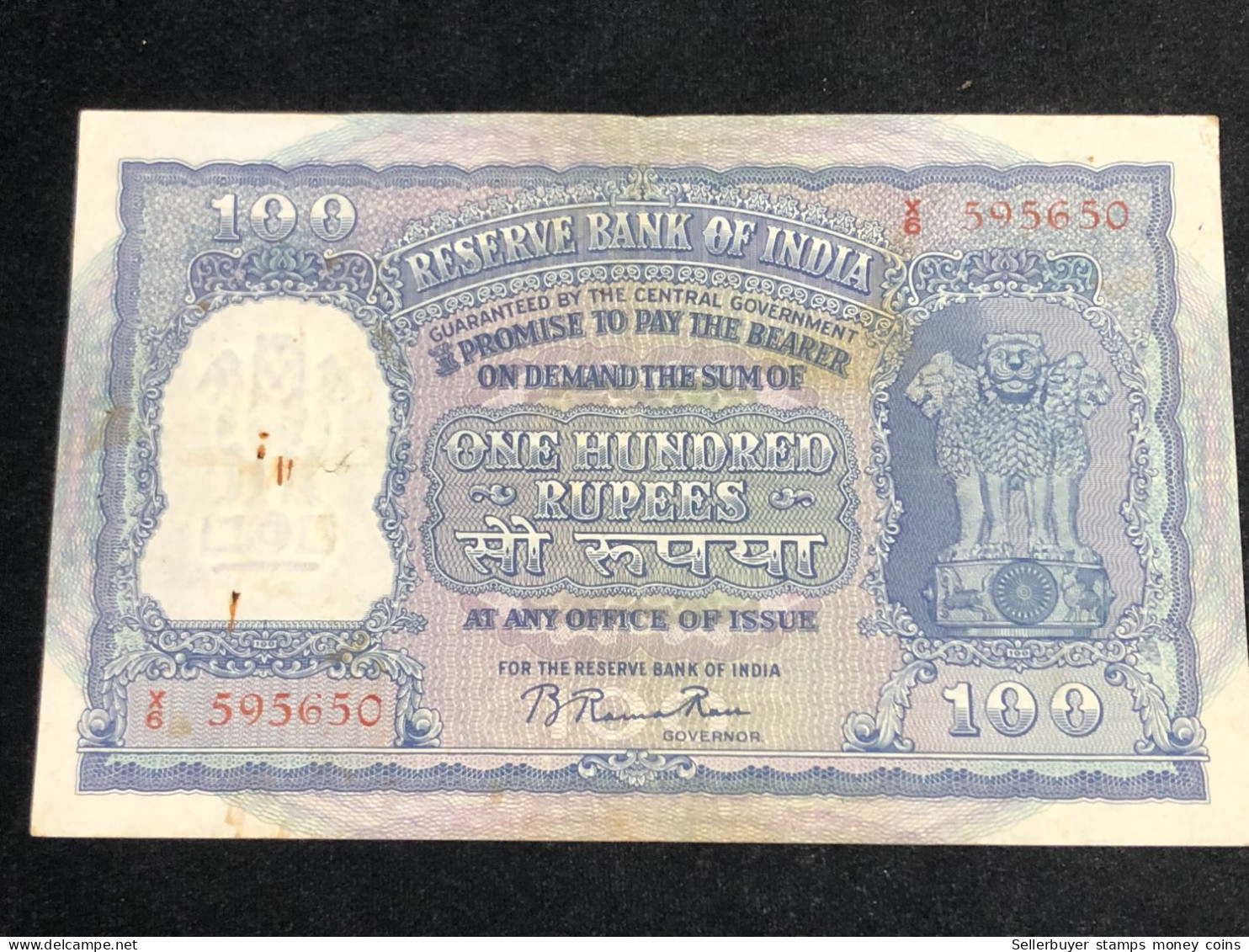 INDIA 100 RUPEES P-43  1957 TIGER ELEPHANT DAM MONEY BILL Rhas Pinhole ARE BANK NOTE Red Numbers Above And Below 1 Pcs A - Inde