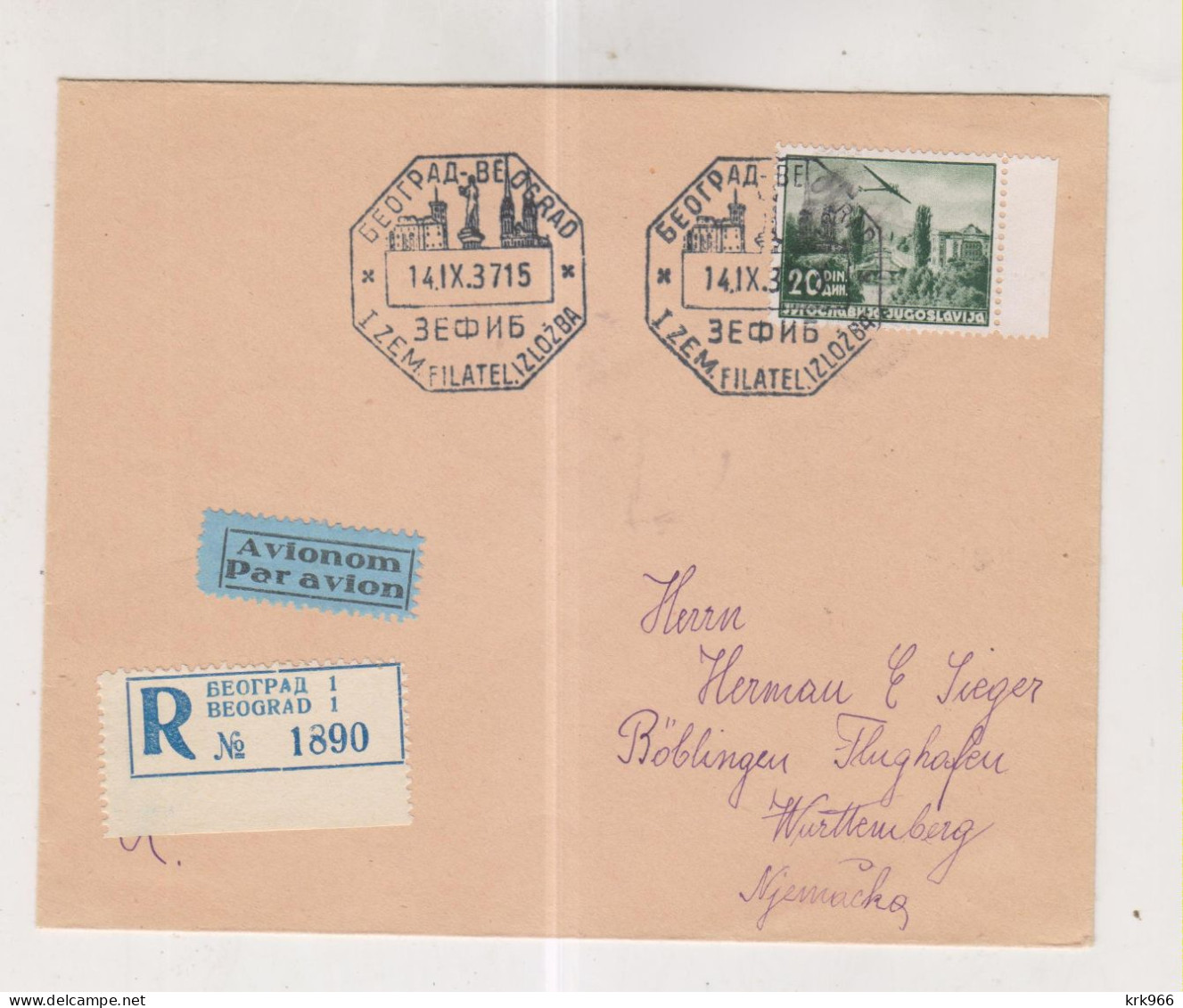 YUGOSLAVIA,1937 BEOGRAD ZEFIB Stamp Expo Nice Registered Airmail Cover To Germany - Covers & Documents