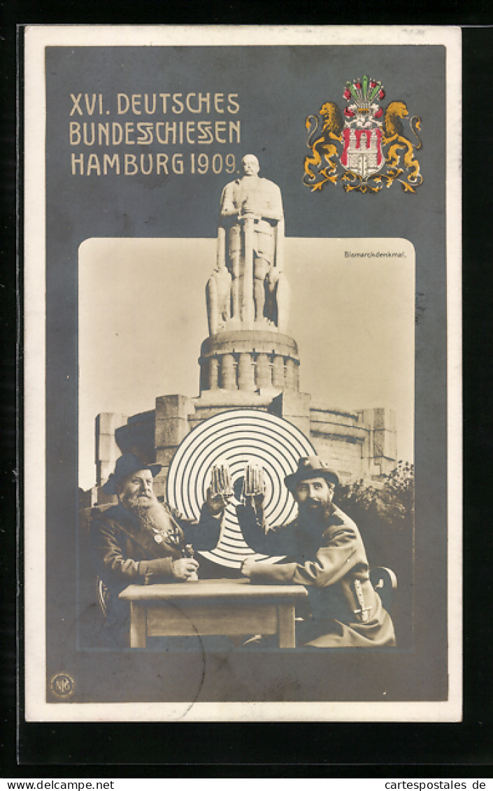 AK Hamburg, XVI. Deutsches Bundesschiessen 1909, Bismarckdenkmal  - Chasse