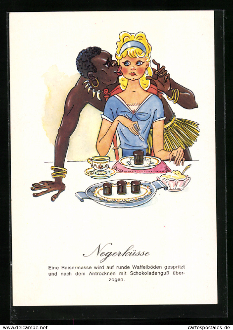 AK Reklame Für Negerküsse, Afrikaner Küsst Eine Blondine  - Advertising