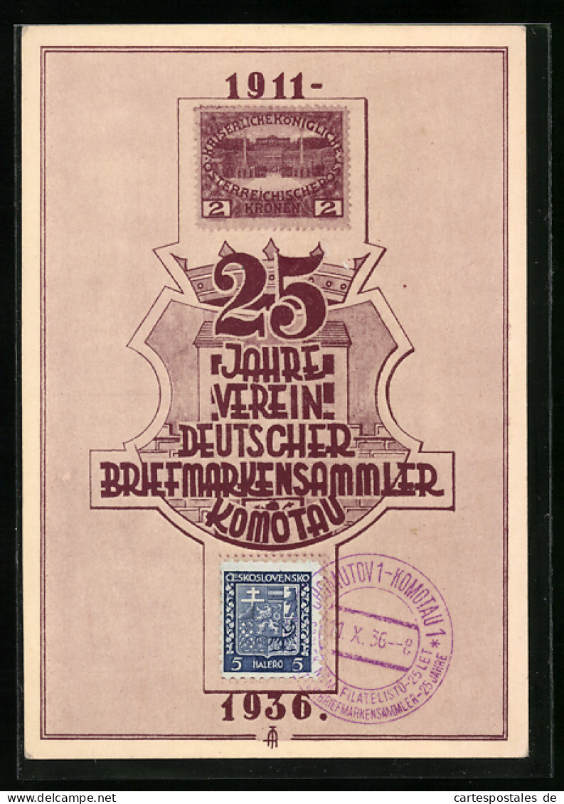 AK Komotau / Chomutov, 25 Jahre Verein Deutscher Briefmarkensammler 1936  - Czech Republic