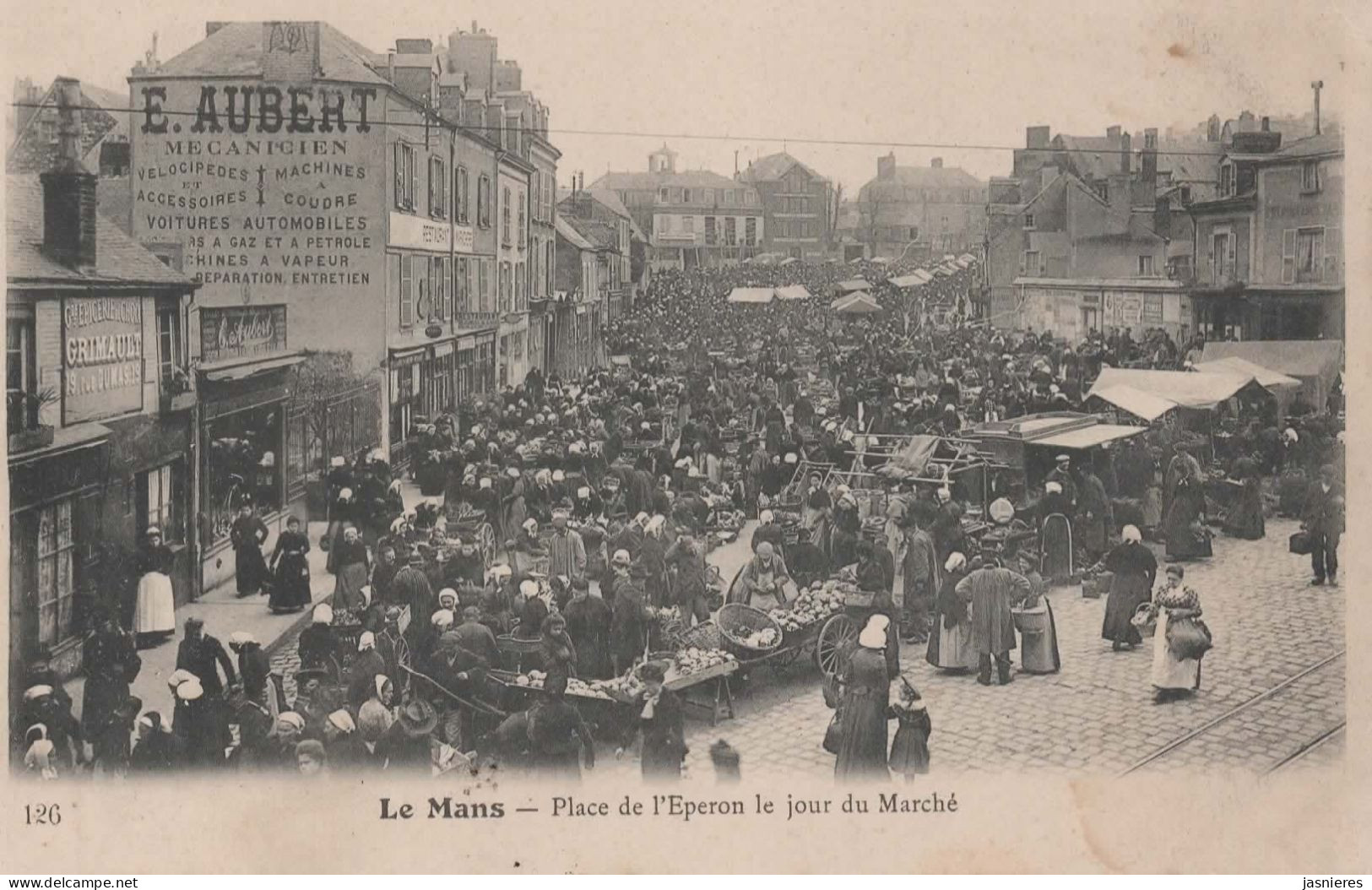 CPA  LE MANS - Place De L'Eperon - Jour De Marché - Pub Murale : Aubert Mécanicien - Vers 1910 - Le Mans