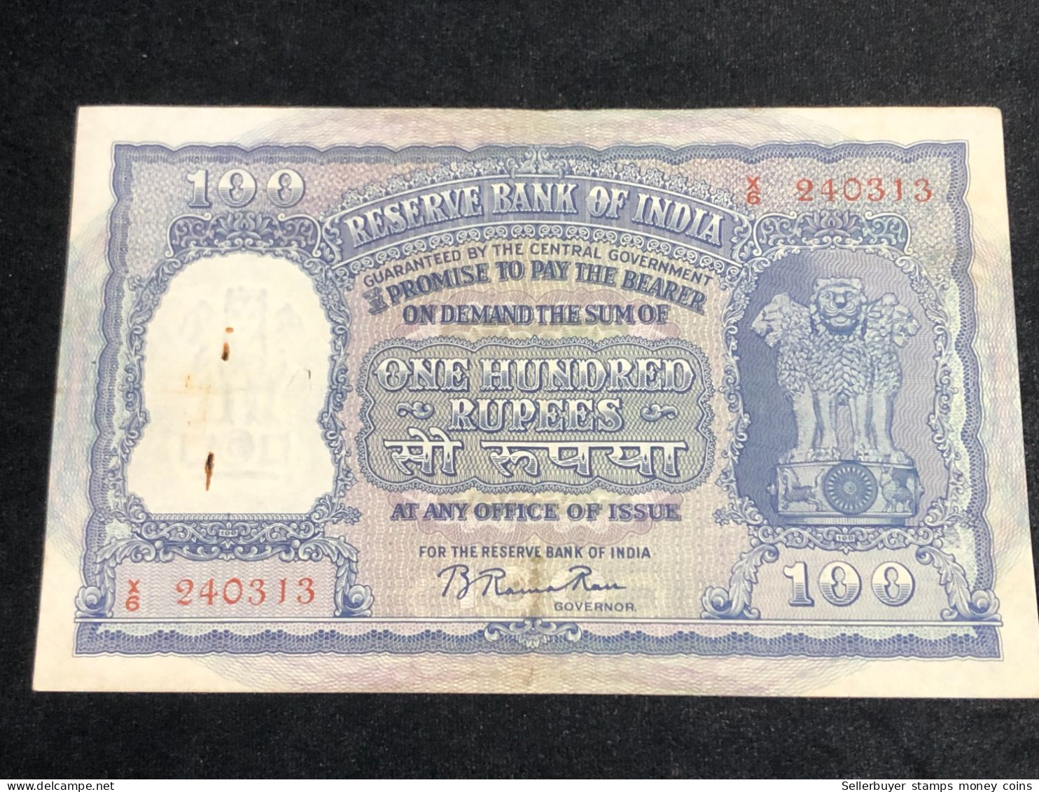 INDIA 100 RUPEES P-43  1957 TIGER ELEPHANT DAM MONEY BILL Rhas Pinhole ARE BANK NOTE Red Numbers Above And Below 1 Pcs A - India