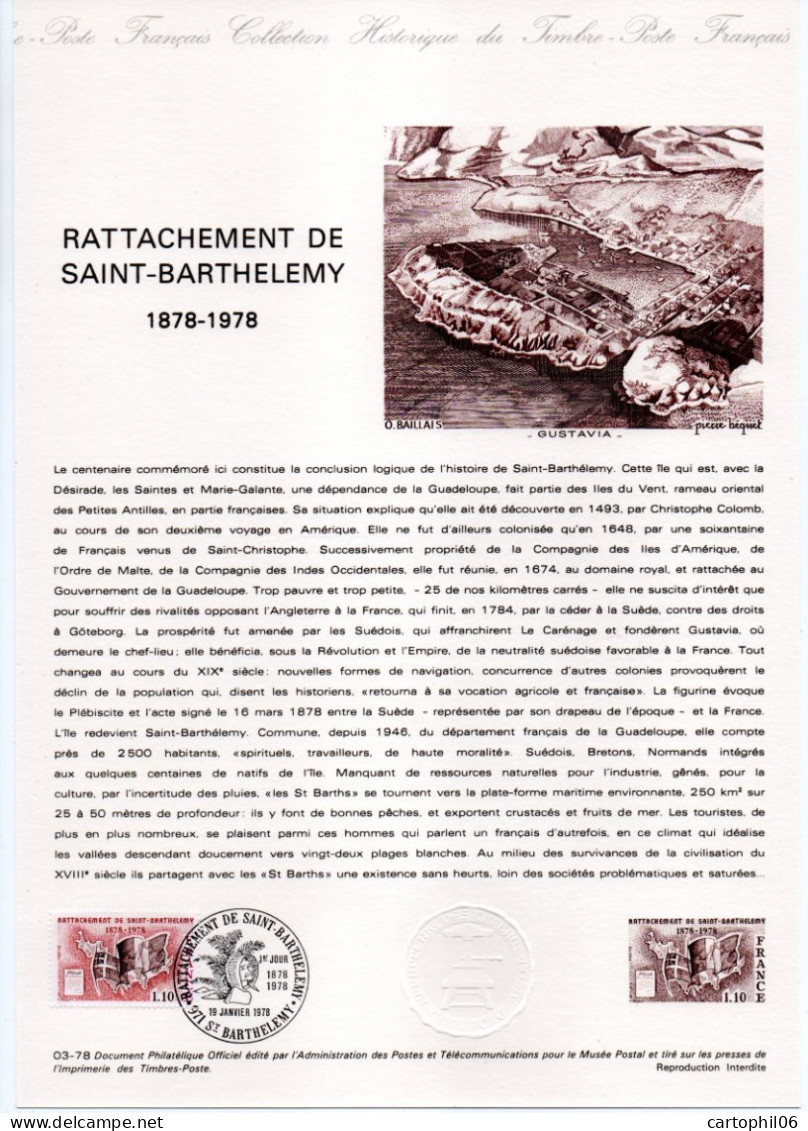 - Document Premier Jour LE RATTACHEMENT DE SAINT-BARTHELEMY 19.1.1978 - - Documenten Van De Post