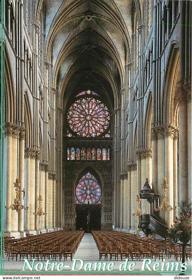 51 - Reims - Intérieur De La Cathédrale Notre Dame - La Nef Et Le Revers De La Façade - Vitraux Religieux - CPM - Carte  - Reims