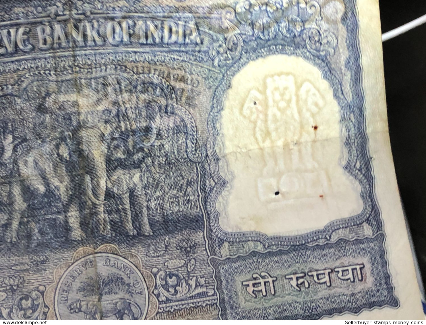 INDIA 100 RUPEES P-43  1957 TIGER ELEPHANT DAM MONEY BILL Rhas pinhole ARE BANK NOTE Red numbers above and below 1 pcs a