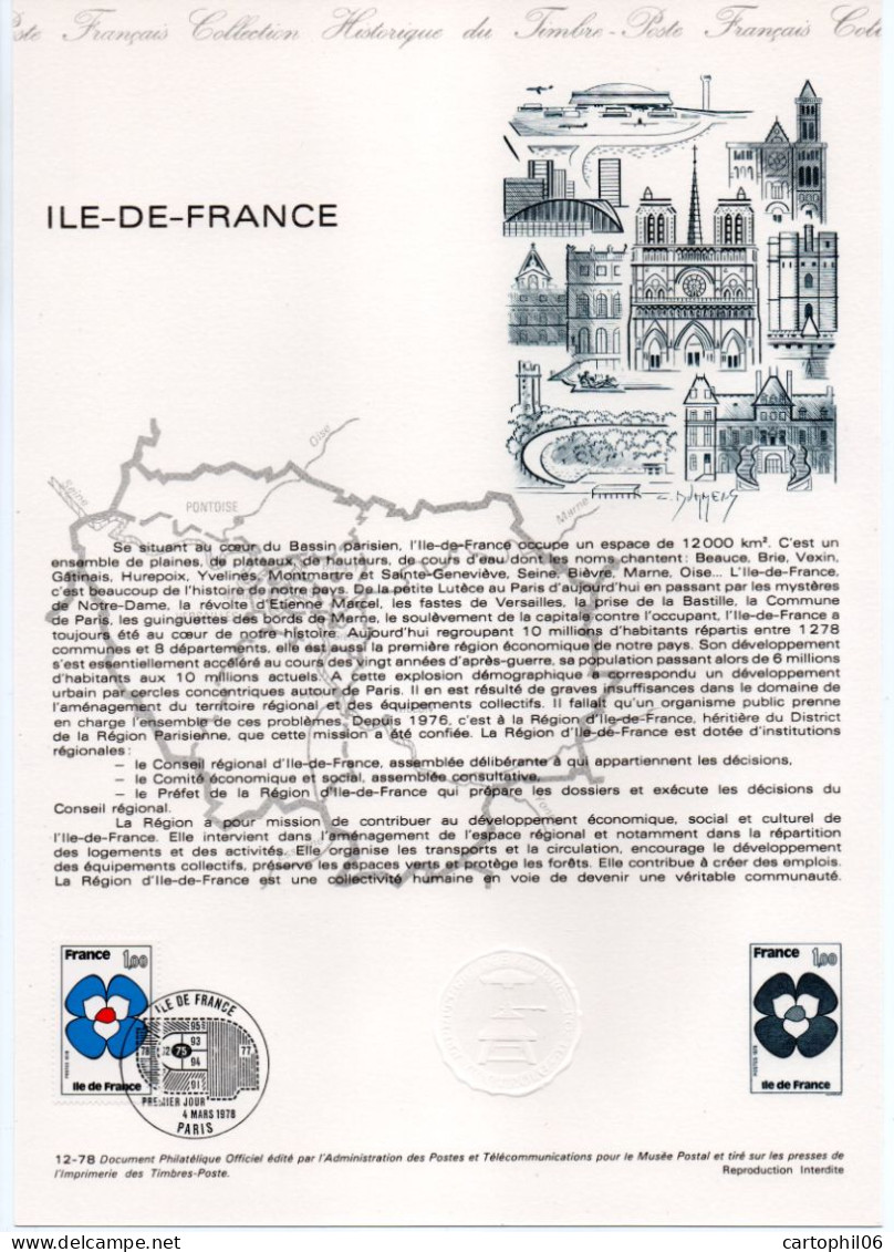 - Document Premier Jour LA RÉGION ILE-DE-FRANCE - PARIS 4.3.1978 - - Documenten Van De Post