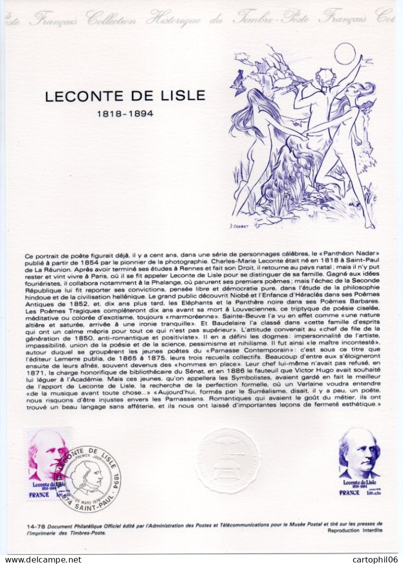 - Document Premier Jour LECONTE DE LISLE (1818-1894) - SAINT-PAUL 25.3.1978 - - Other & Unclassified