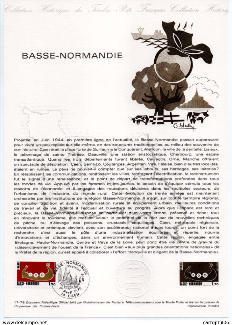 - Document Premier Jour LA BASSE-NORMANDIE - CAEN 1.4.1978 - - Documenten Van De Post