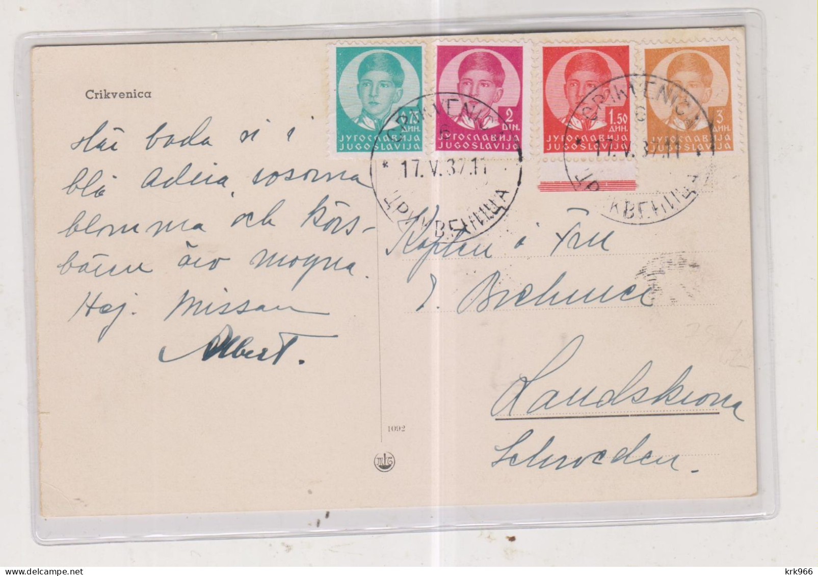 YUGOSLAVIA,1937 CRIKVENICA Nice Postcard To Sweden - Covers & Documents