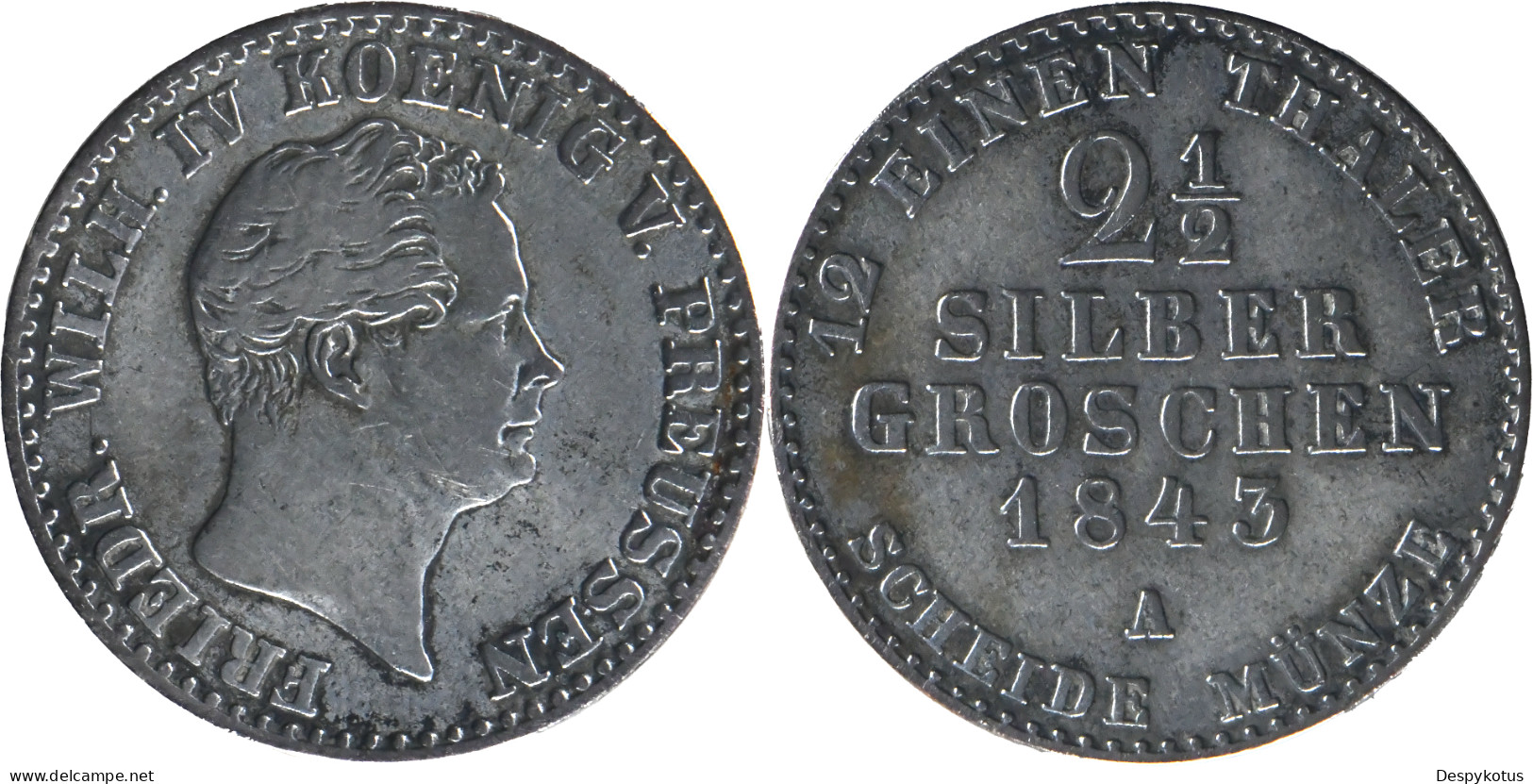 ALLEMAGNE - Prusse - 1843 - 2 1/2 Silbergroschen - Friedrich WIlhelm IV - 20-009 - Taler & Doppeltaler