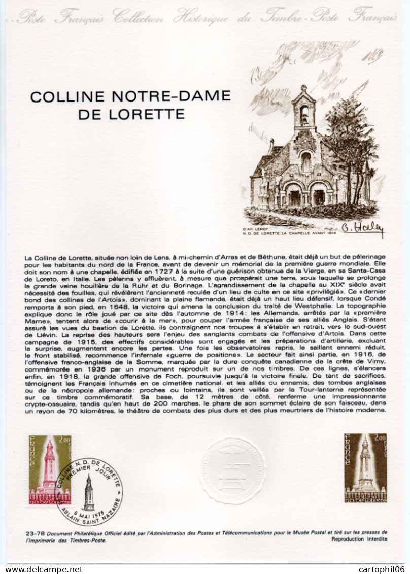 - Document Premier Jour LA COLLINE NOTRE-DAME DE LORETTE - ABLAIN SAINT NAZAIRE 6.5.1978 - - Documents Of Postal Services