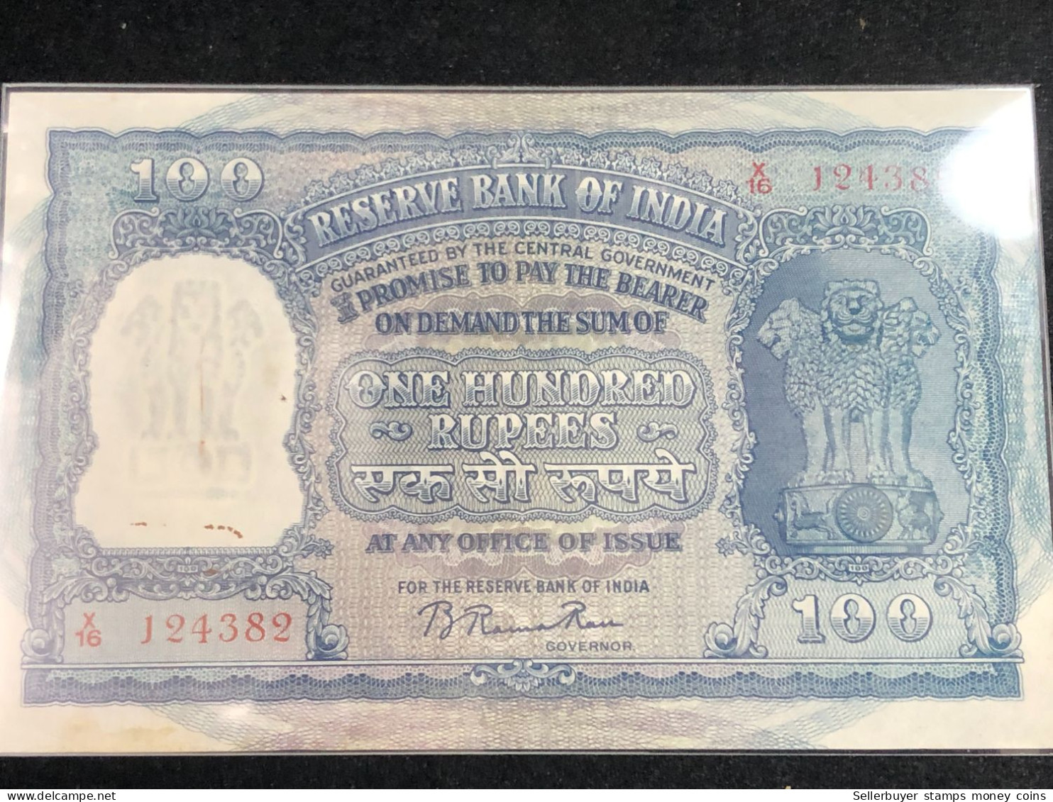 INDIA 100 RUPEES P-43  1957 TIGER ELEPHANT DAM MONEY BILL Rhas Pinhole ARE BANK NOTE Red Numbers Above And Below 1 Pcs A - India