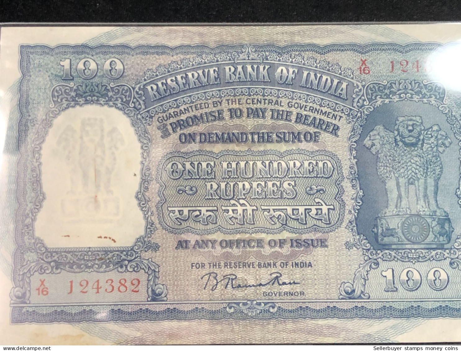 INDIA 100 RUPEES P-43  1957 TIGER ELEPHANT DAM MONEY BILL Rhas Pinhole ARE BANK NOTE Red Numbers Above And Below 1 Pcs A - Indien