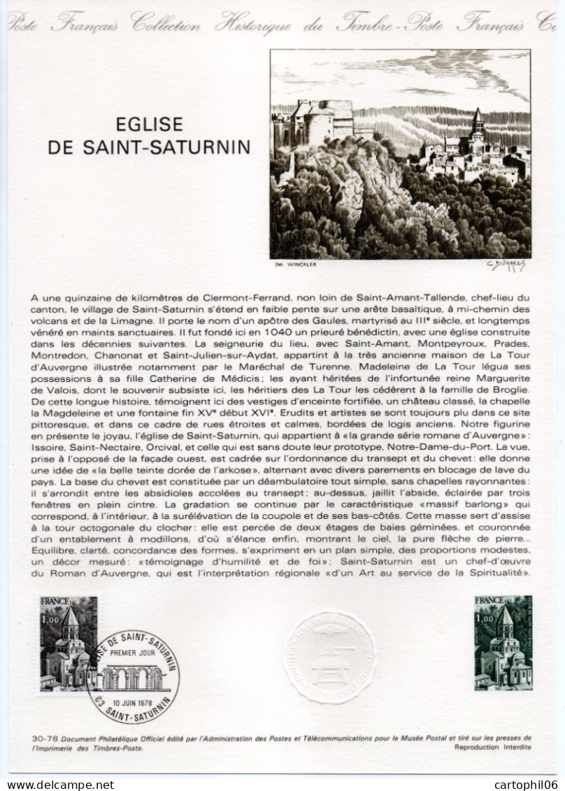 - Document Premier Jour L'ÉGLISE DE SAINT-SATURNIN 10.6.1978 - - Eglises Et Cathédrales