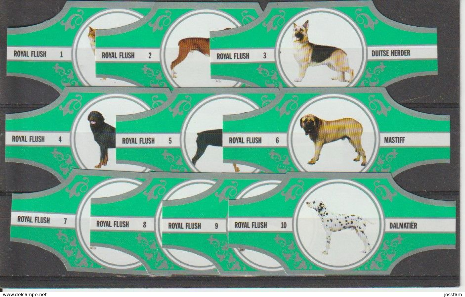 Reeks 2428  Honden      1-10      ,10   Stuks Compleet      , Sigarenbanden Vitolas , Etiquette - Cigar Bands