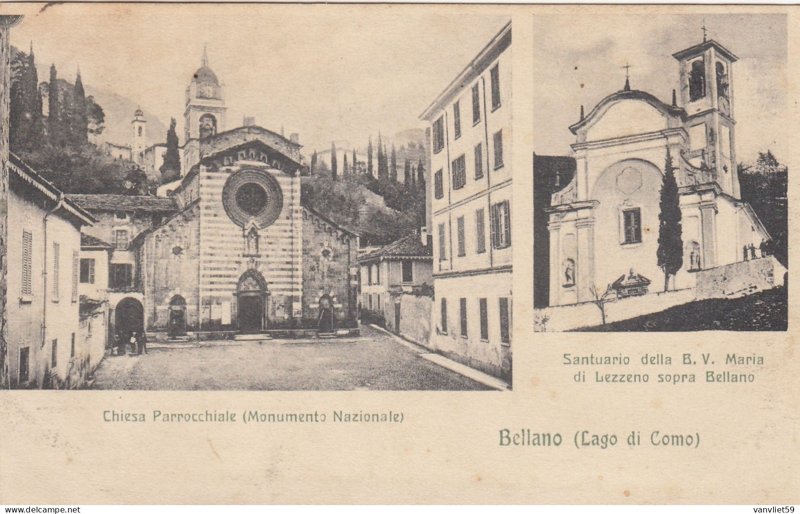 BELLANO-COMO-LAGO DI COMO-CHIESA PARROCCHIALE-SANTUARIO  DELLA B. V MARIA -CARTOLINA VIAGGIATA IL 17-8-1910 - Como