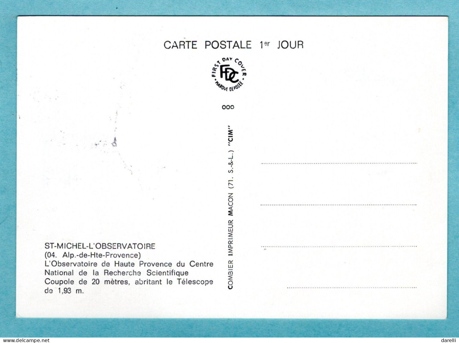 Carte Maximum 1970 - Observatoire De Haute Provence - YT 1647 - 04 St Michel-L’observatoire - 1970-1979