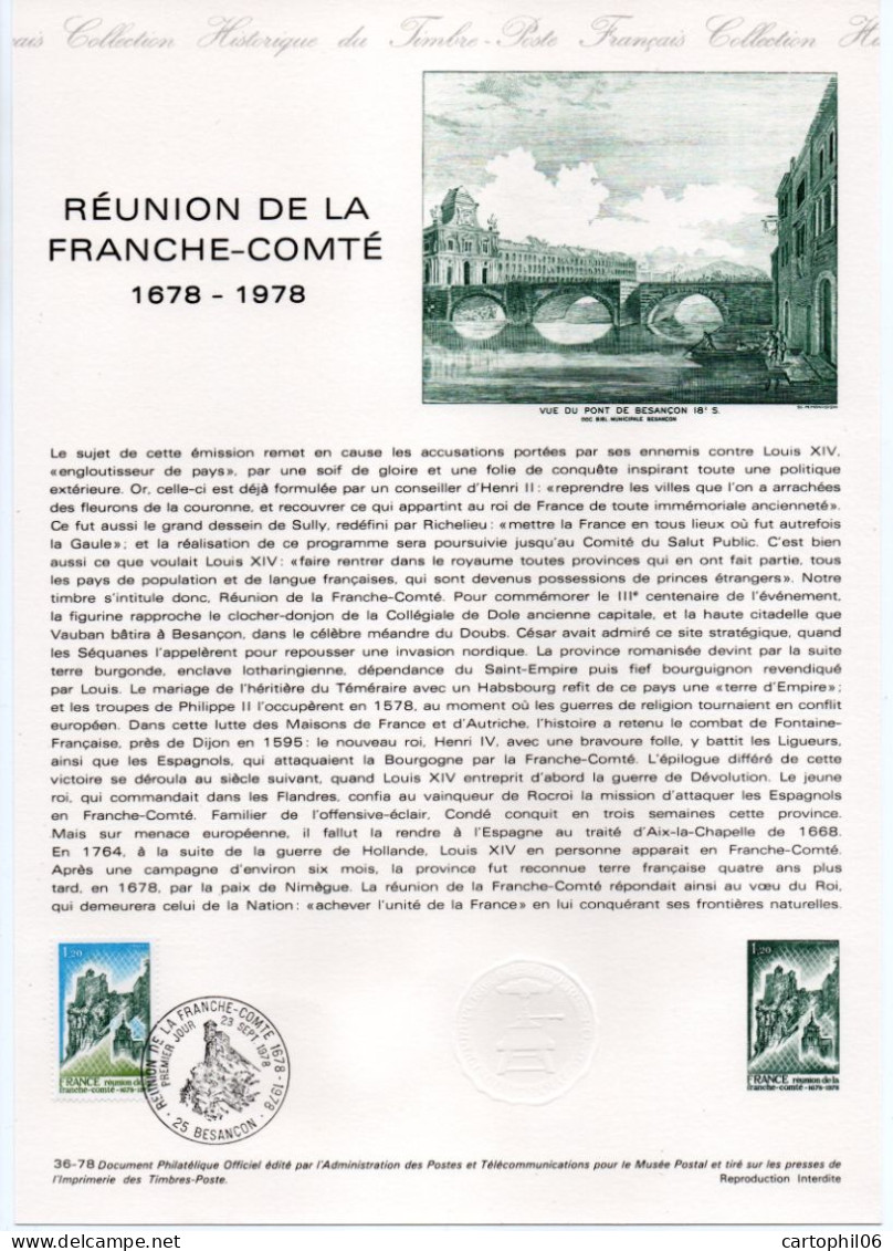 - Document Premier Jour LA RÉUNION DE LA FRANCHE-COMTÉ 1678-1978 - - Documents De La Poste